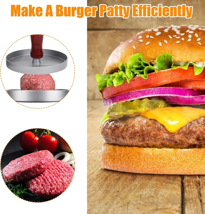 Non-Stick Burger Maker - Meat Press Mold for Perfect BBQ Burger Maker Kitchen Tool - Silver Brown - Image 5