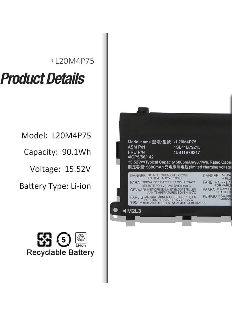 Terabyte 15.52V 90.1Wh/5805mAh/4-Cell L20M4P75 Battery Compatible for Le.novo ThinkPad P1 2021 2022 ThinkPad X1 Extreme G4 G5 4th 5th Gen 4 5 20Y3 20Y4 21DC 21DD 20Y5 20Y6 21DE 21DF - Image 3