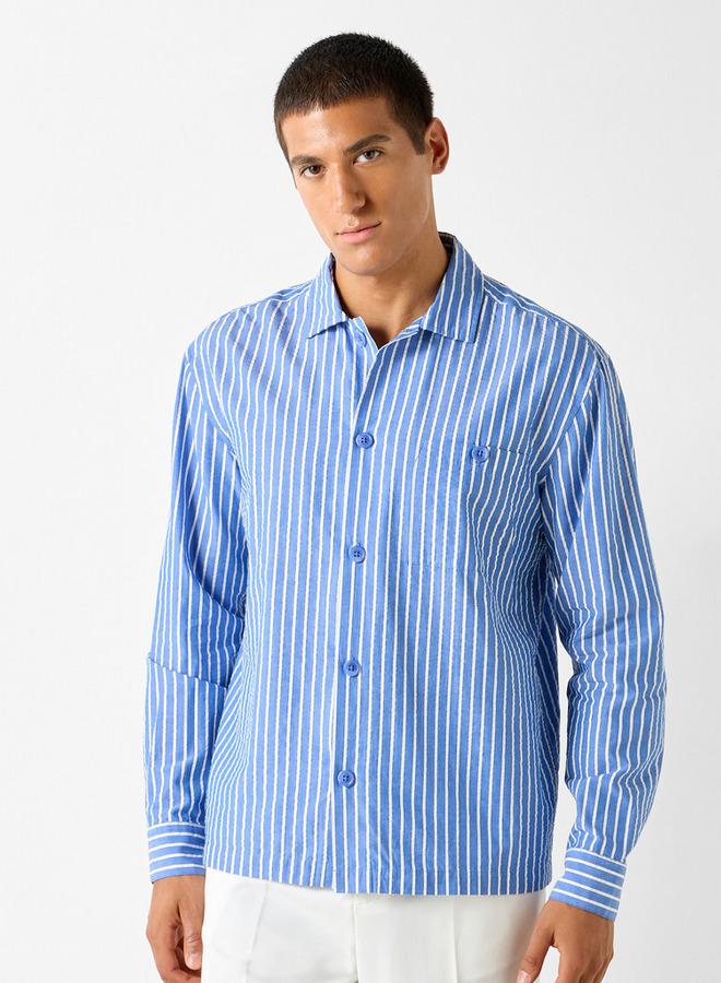 ايكونيك قميص مخطّط بقصّة مريحة مع وجيب على الصدر من آيكونيك - Image 1