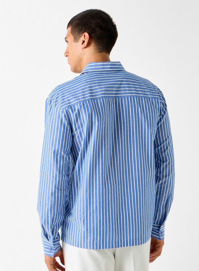 ايكونيك قميص مخطّط بقصّة مريحة مع وجيب على الصدر من آيكونيك - Image 3