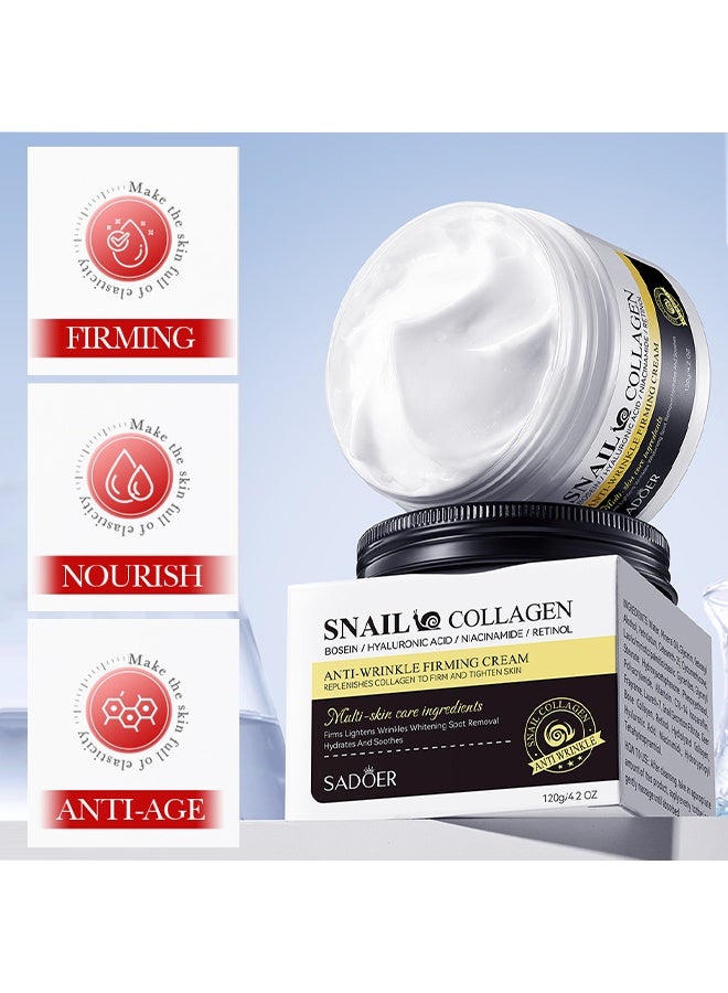 SADOER Snail Collagen Cream , Anti-Wrinkle Firming Cream.Moisturizing Acne Scar Removal Cream, Improve Skin Anti-Aging And Wrinkle Removal And Whitening Cream 120g - Image 4