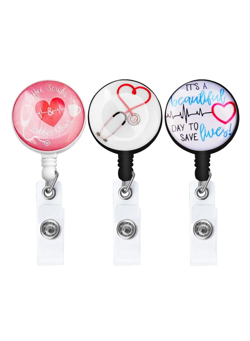 SYOSI 3 Pack Nurse Badge Holder Reel, Retractable Badge Holder Alligator Clip Badge Holder Name Card Holder Office Worker Badge Holder Doctor Badge Holder Cute Badge Holder for Office Worker Doctor Nurse - Image 1