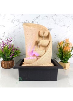 RUPANNA RUPANNA 3 Step Curve Table Top Water Fountain with LED RGB Light for Home DecorIndoorOfficeGiftHouse Warming GiftMarriage Gift Biege Stone  - Image 1