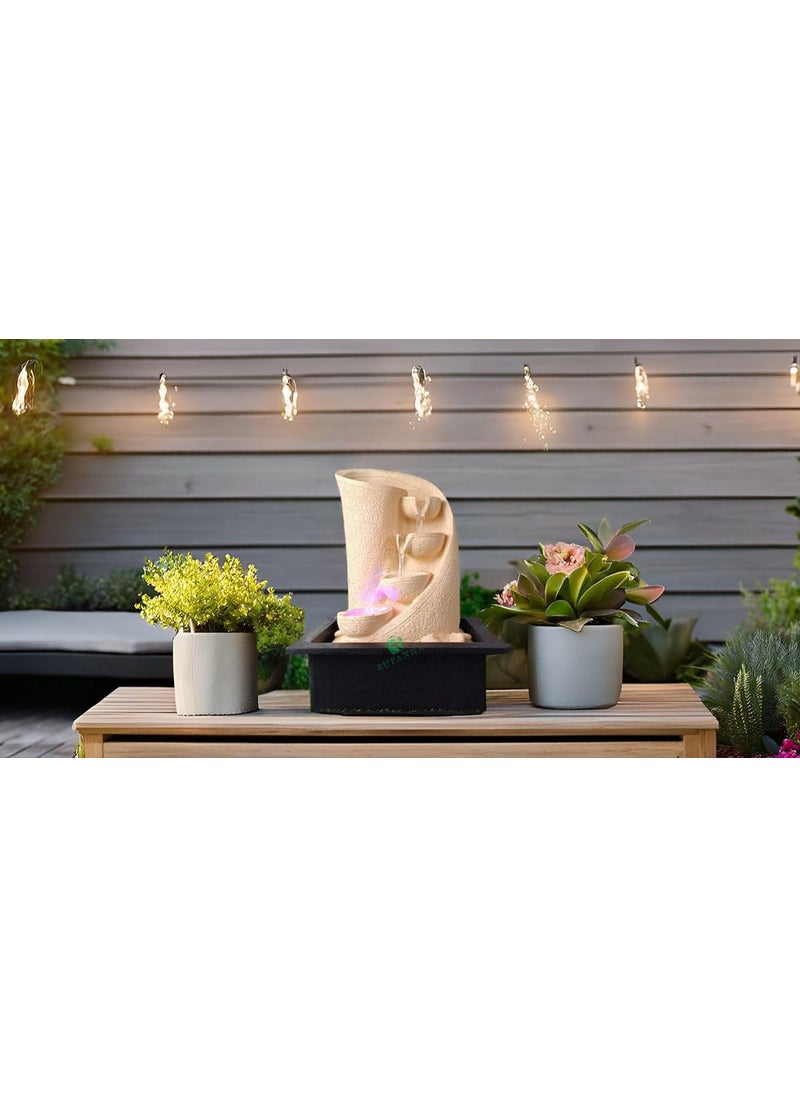 RUPANNA RUPANNA 3 Step Curve Table Top Water Fountain with LED RGB Light for Home DecorIndoorOfficeGiftHouse Warming GiftMarriage Gift Biege Stone  - Image 5