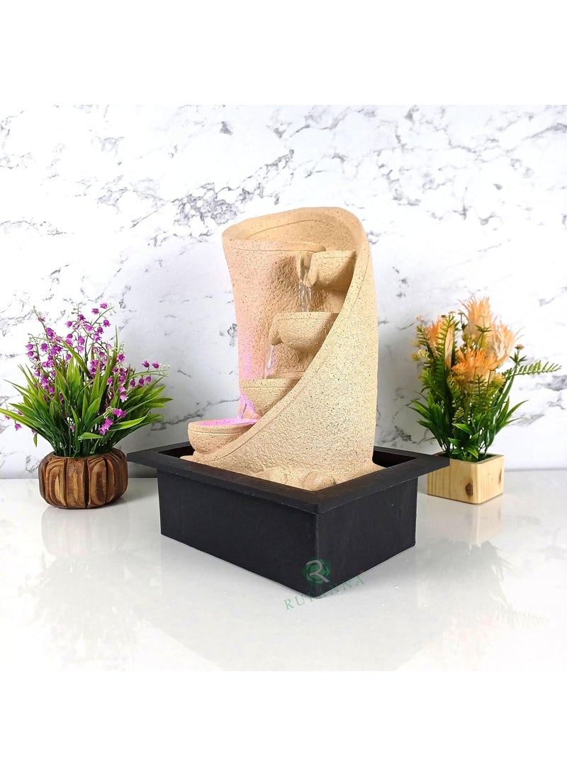 RUPANNA RUPANNA 3 Step Curve Table Top Water Fountain with LED RGB Light for Home DecorIndoorOfficeGiftHouse Warming GiftMarriage Gift Biege Stone  - Image 4