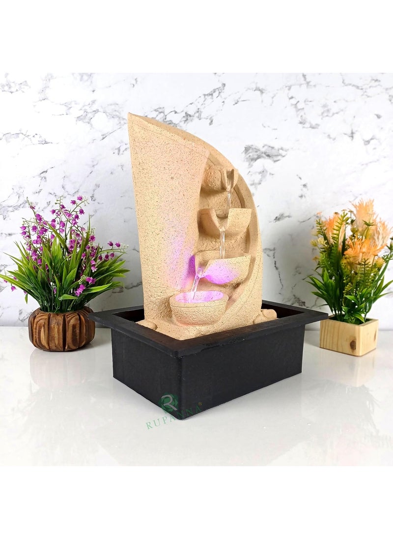 RUPANNA RUPANNA 3 Step Curve Table Top Water Fountain with LED RGB Light for Home DecorIndoorOfficeGiftHouse Warming GiftMarriage Gift Biege Stone  - Image 3