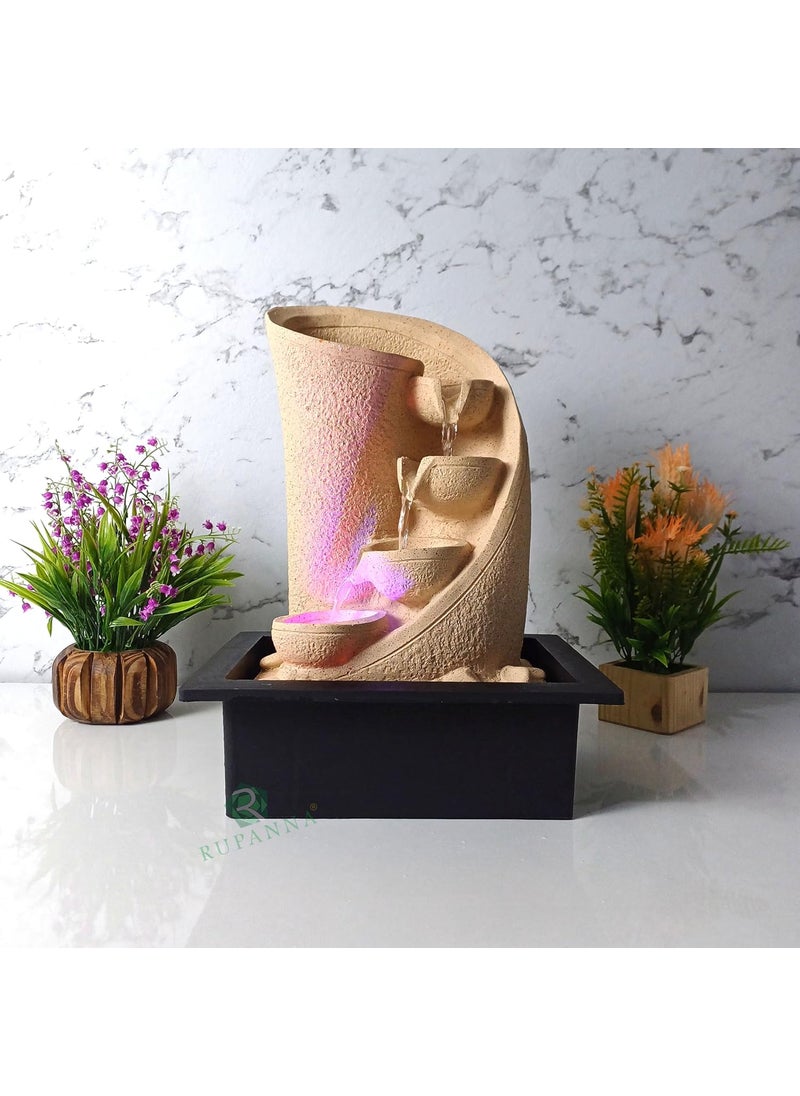RUPANNA RUPANNA 3 Step Curve Table Top Water Fountain with LED RGB Light for Home DecorIndoorOfficeGiftHouse Warming GiftMarriage Gift Biege Stone  - Image 2