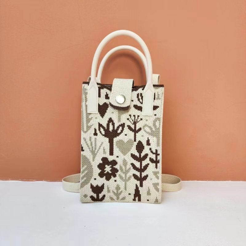 2025 Spring New Mobile Phone Bag Knitted Bag Casual Women'S Bag Temu All-Match Plant Fashion Mobile Phone Bag - Image 3