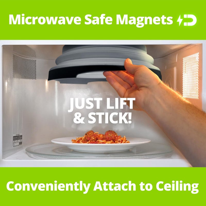 HOVER COVER Magnetic Microwave Splatter Cover with High Power, Strongest Magnetic Grip, Collapsible 12-Inch BPA-Free Food Lid, Vented Plate Guard, Dishwasher Safe, Space-Saving Storage - Black - Image 4
