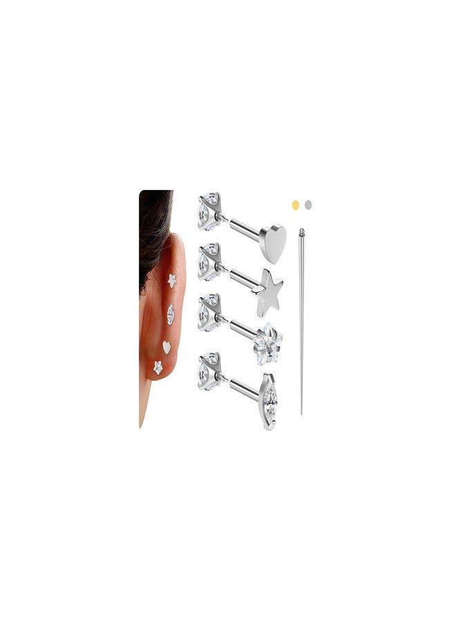 BodyAce 18g Reversible Earrings Studs Long Internal Thread Cartilage Earring Helix Stud Surgical Steel Conch Tragus Piercing Jewelry for Women Men [A;1.0mm=18G;Bar Length:8mm] - Image 1
