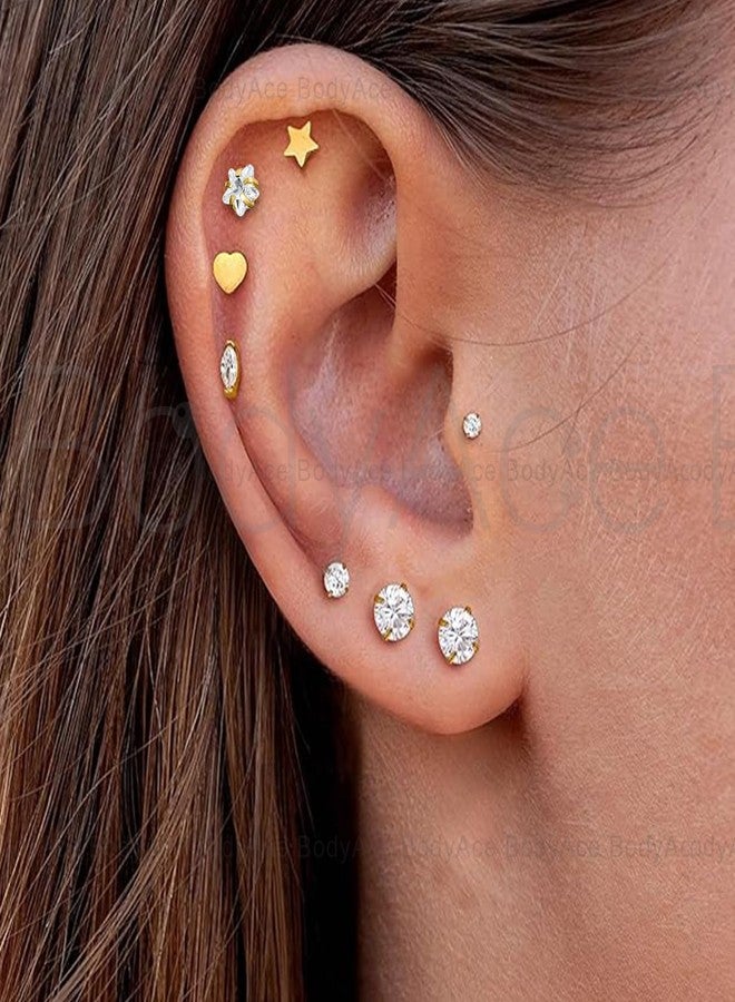 BodyAce 18g Reversible Earrings Studs Long Internal Thread Cartilage Earring Helix Stud Surgical Steel Conch Tragus Piercing Jewelry for Women Men [A;1.0mm=18G;Bar Length:8mm] - Image 4