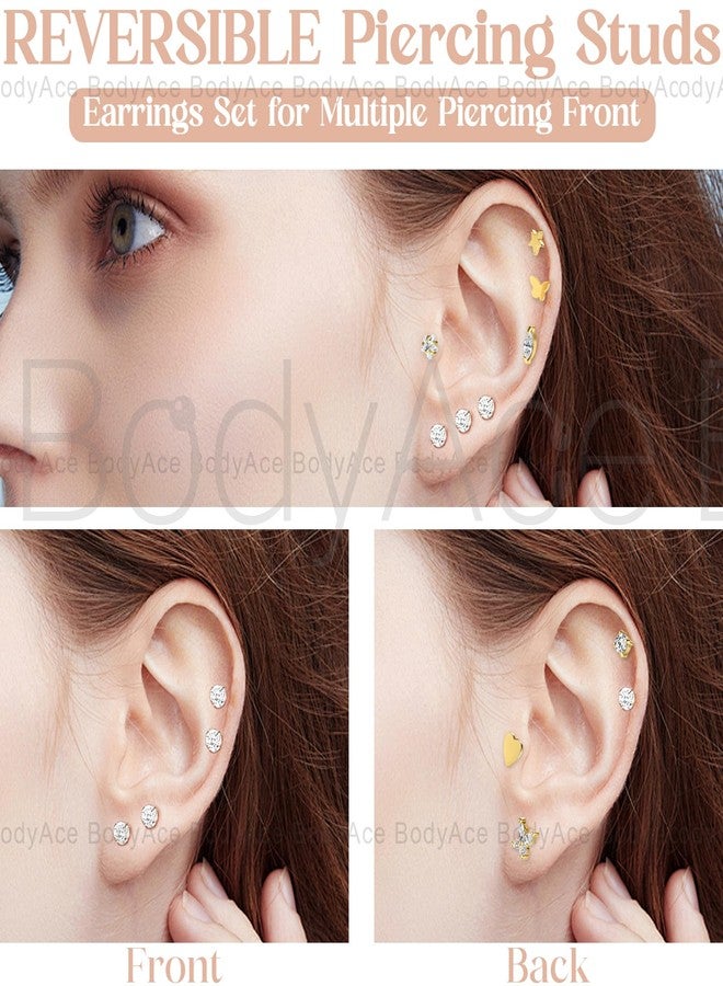 BodyAce 18g Reversible Earrings Studs Long Internal Thread Cartilage Earring Helix Stud Surgical Steel Conch Tragus Piercing Jewelry for Women Men [A;1.0mm=18G;Bar Length:8mm] - Image 3