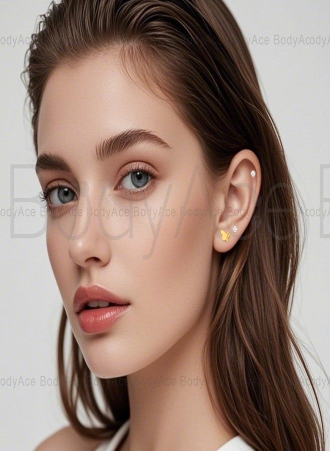 BodyAce 18g Reversible Earrings Studs Long Internal Thread Cartilage Earring Helix Stud Surgical Steel Conch Tragus Piercing Jewelry for Women Men [A;1.0mm=18G;Bar Length:8mm] - Image 5