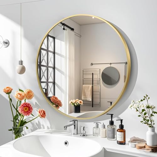 RIZIK STORE® Iron Metal Decorative Round Wall Mirror with Hook – HD Clear Glass, Wall Mounted for Bedroom, Living Room, Wash Basin, Vanity, Makeup & Bathroom - Image 1