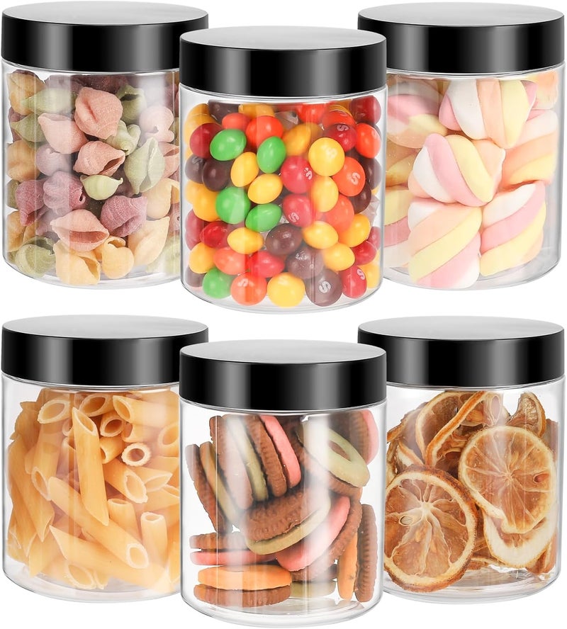 Mfacoy 6 Pack Plastic Jars with Lids, 8 oz Clear Storage Container, Leakproof Plastic Mason Jars, Empty Round Slime Container, Cosmetic Jars for Storing Dry Food, Peanut, Spice, Cookie, Candy - Image 1
