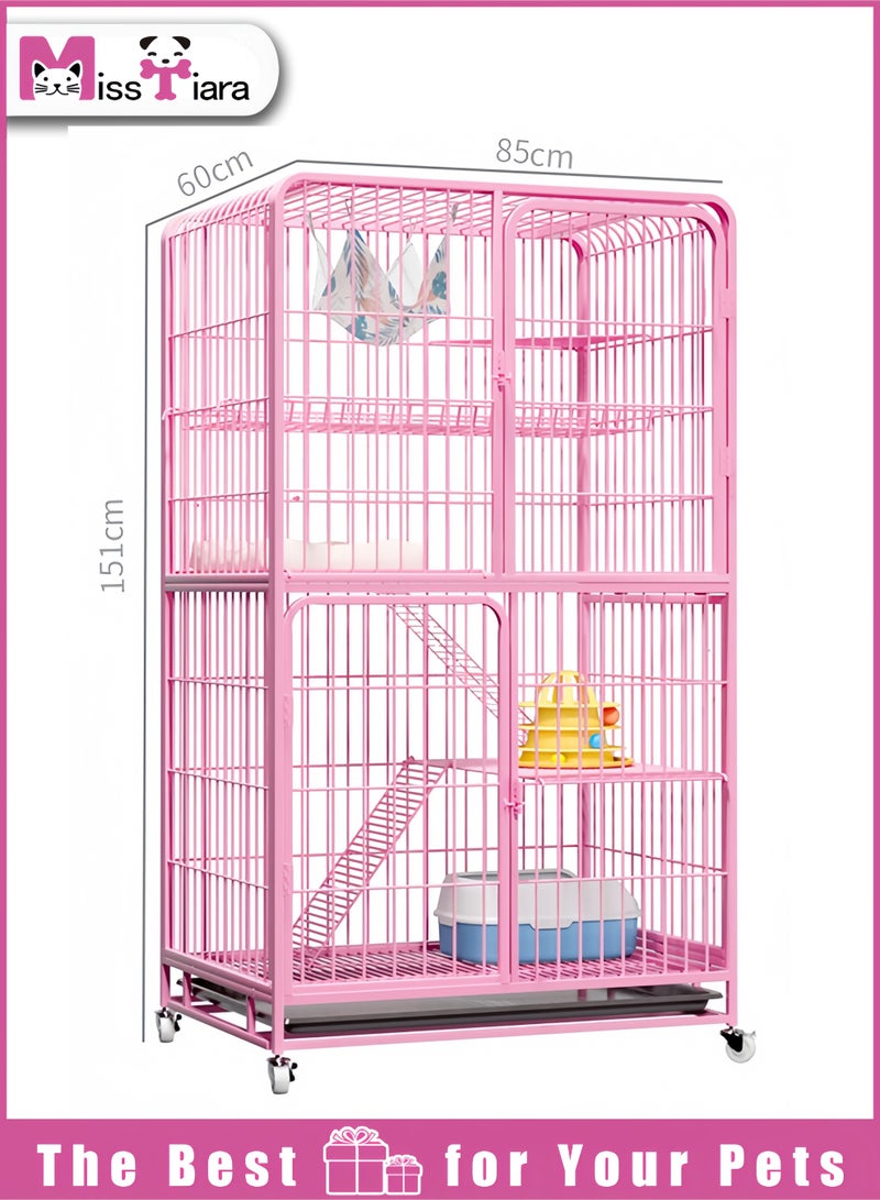 MissTiara Large Multi-Level Indoor Cat Cage Villa, Heavy-Duty Reinforced Metal Cat Enclosure with Platforms, Swing Area, Pull-Out Tray and Lockable Wheels, Rust-Proof Stable Design 85*60*151cm - Image 3