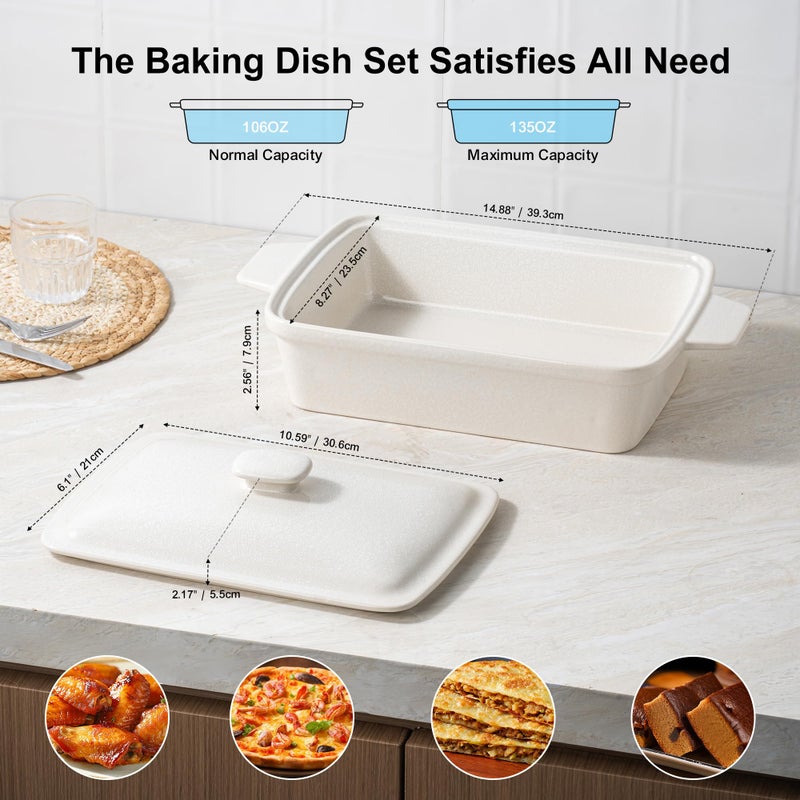 DAFUCERAMIC Casserole dish with Lid, 3.5 Quart Porcelain Baking Dish With Lid, Deep 13 x 9 Casserole Dishes for Oven with Lid, Rectangular Bakeware With Handle, Microwave, Oven Safe - Image 2