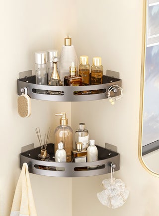 2PCS No-drill Wall Mount Bathroom Shelf Storage Rack Thickened Heightened, Shower Caddy Shelves Storage Rack with Hooks (Triangle-Grey) - pzsku/Z815D364C3842609A0263Z/45/1749613417/54307cfb-c067-473b-8379-b6abb504ec05