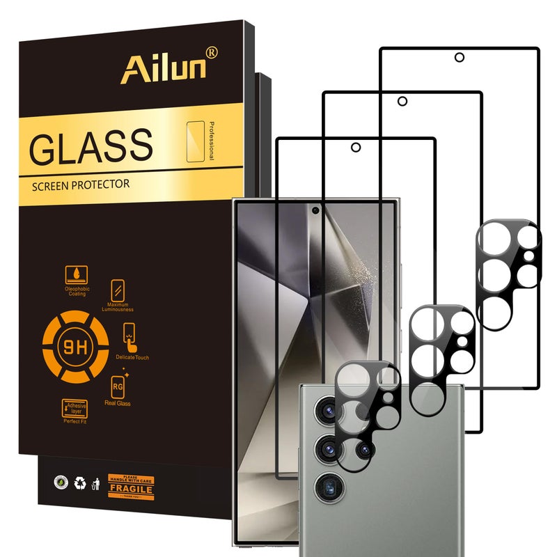 Ailun Glass Screen Protector for Galaxy S24 Ultra [6.8 Inch] 3Pack + 3Pack Camera Lens Tempered Glass Fingerprint Unlock 0.25mm Ultra Clear Anti-Scratch Case Friendly [Not For S24/S24 Plus] - Image 1