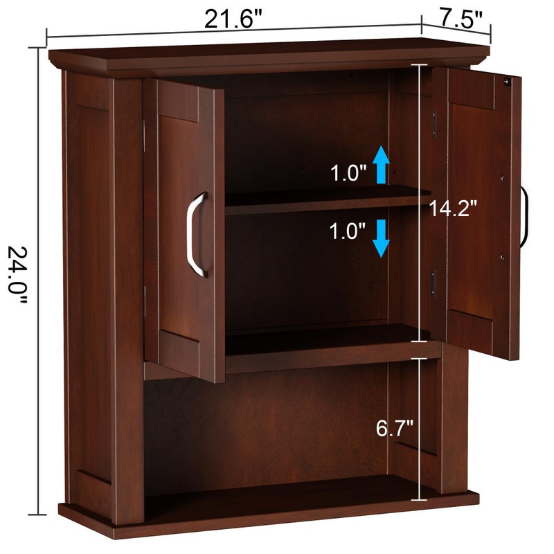 ChooChoo Wood Wall Cabinet with Doors, Medicine Cabinet with Adjustable Shelves Over The Toilet, Rustic Cabinet Wall Mounted for Bathroom, Kitchen, Living Room, Dark Cherry - Image 4