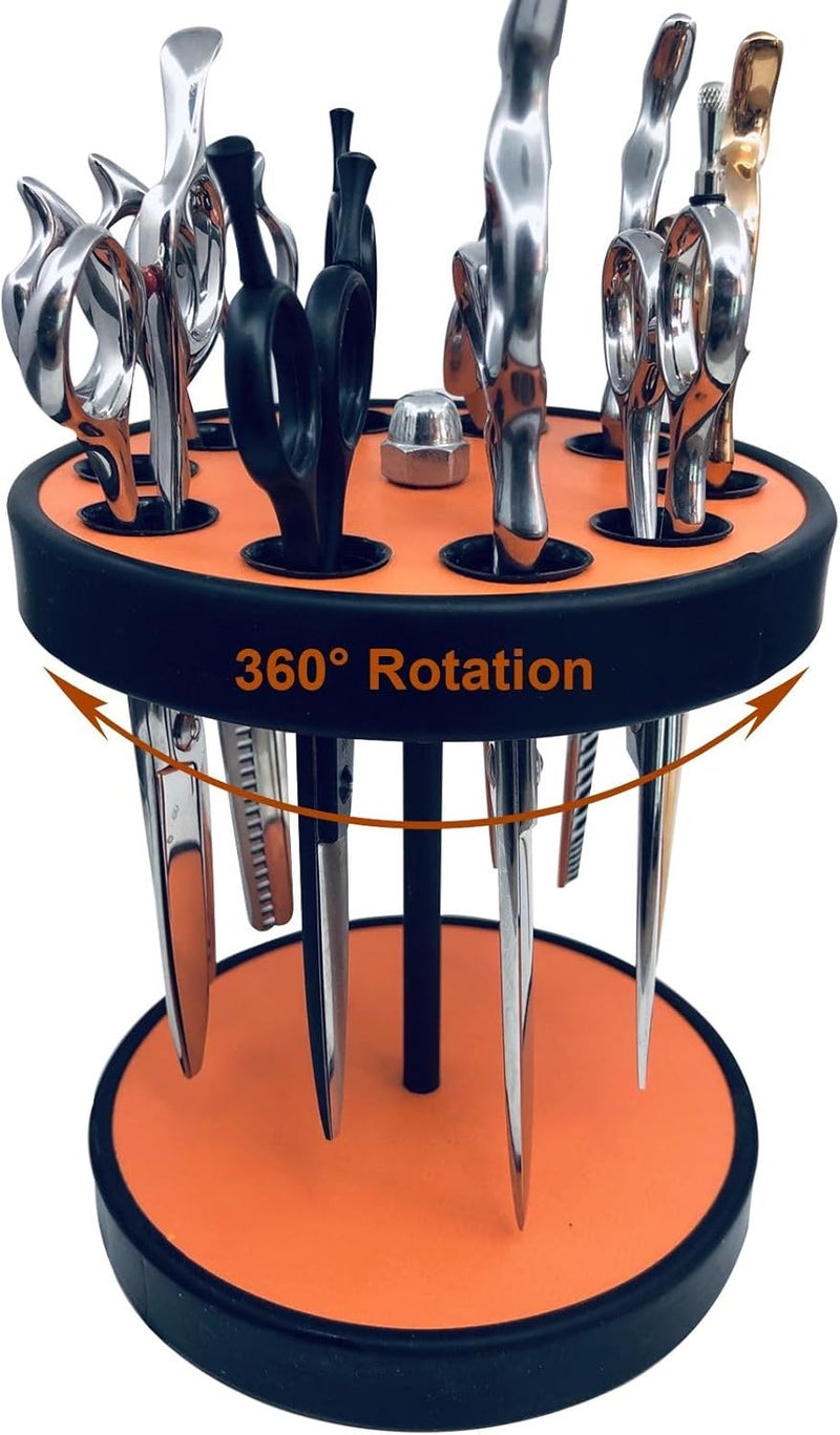 Rotating Hair Scissors Holder, Wooden Barber Scissors Storage Holder Salon Shears Holder Hair Stylist Scissors Container Hairdressing Tools Organizer Orange