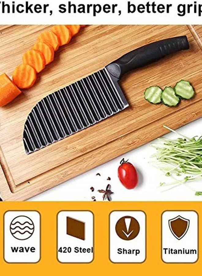 YukaBa Crinkle Potato Cutter - 7.4cm x 30cm 420 Stainless Steel Waves French Fries Slicer, Save-effort Handheld Chipper Chopper, Vegetable Salad Chopping Knife Home Kitchen Wavy Blade Cutting Tool, Black - Image 2