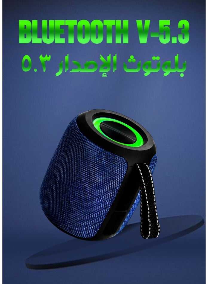 صوت واضح مكبر صوت بلوتوث صغير محمول | صوت جهير قوي ١٠ واط، بلوتوث ٥.٣، إضاءة ليد آر جي بي، بطارية قابلة للشحن ١٢٠٠ مللي أمبير، ستيريو تي دبليو إس، منفذ يو إس بي/تي إف / إف إم | مكبر صوت لاسلكي صغير الحجم للاستخدام المنزلي والسفر والأنشطة الخارجية (أزرق) - Image 2