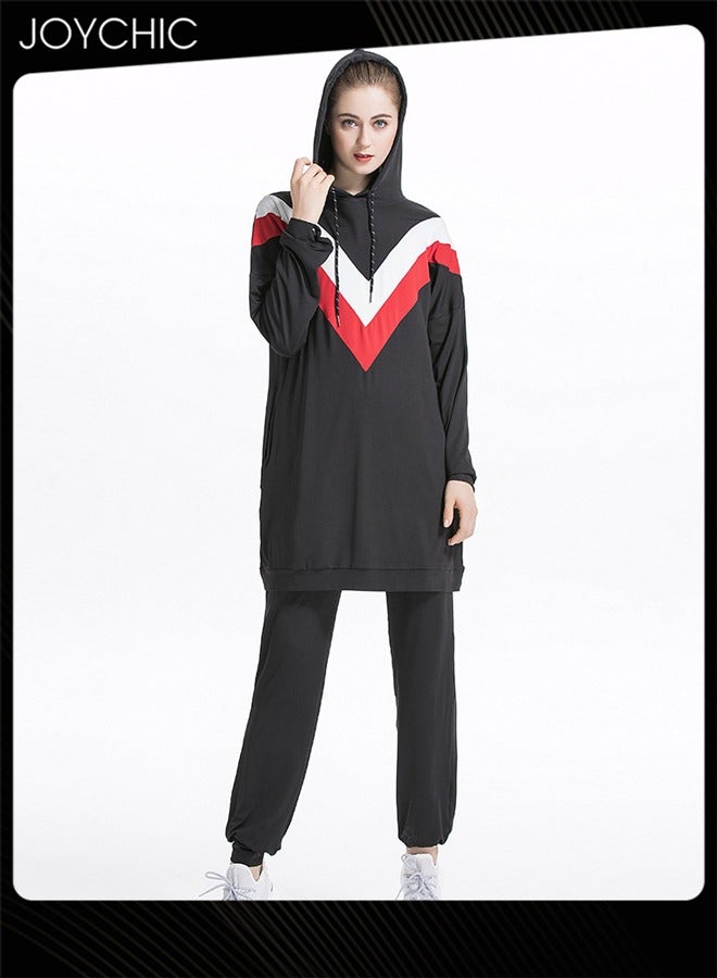Joychic New Style Autumn and Winter Casual Muslim Women Long Sleeved Color-Blocked Hooded Sweatshirt Set - Image 3