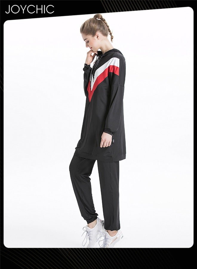 Joychic New Style Autumn and Winter Casual Muslim Women Long Sleeved Color-Blocked Hooded Sweatshirt Set - Image 4