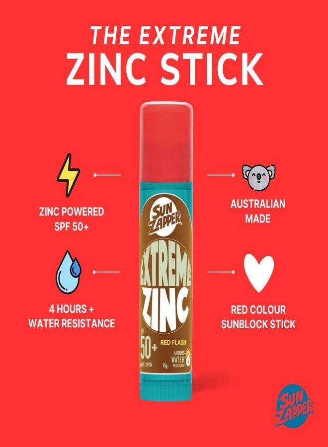 Sun Zapper Extreme Zinc Sunscreen Stick SPF 50+ Red Flash - Colored Water Resistant Mineral Sunscreen for Face, Zinc Oxide Surf Sunscreen Stick for Water Sports, 15g (0.53 oz), Australian Made - Image 2