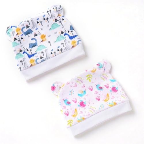 a baby cherry 100% Organic Cotton Newborn Cap 0-3 Months | Soft & Breathable Baby Headwear for Baby Boy & Girl Set of 2 (Multicolour) - Image 1