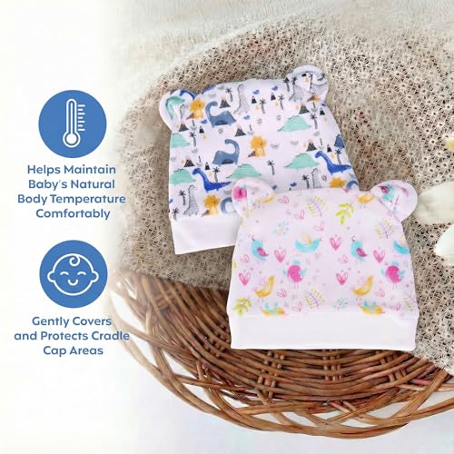 a baby cherry 100% Organic Cotton Newborn Cap 0-3 Months | Soft & Breathable Baby Headwear for Baby Boy & Girl Set of 2 (Multicolour) - Image 3