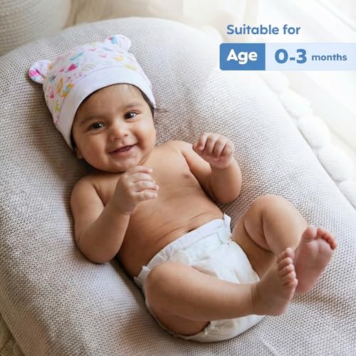 a baby cherry 100% Organic Cotton Newborn Cap 0-3 Months | Soft & Breathable Baby Headwear for Baby Boy & Girl Set of 2 (Multicolour) - Image 4
