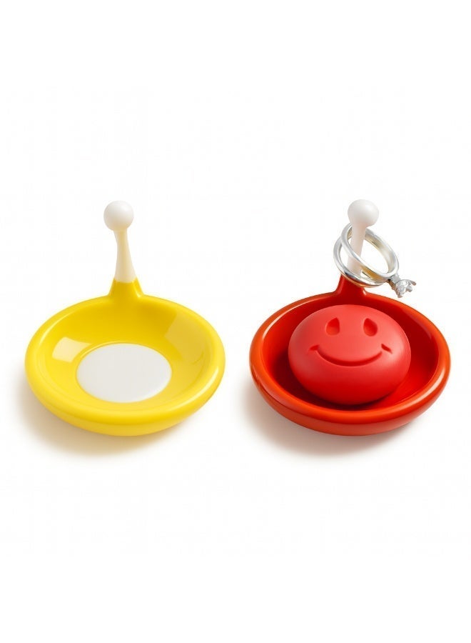 2-piece soap dish set with drainage tray + ring and loop holder 17×14 cm - Durable plastic soap holder that dries automatically, practical bathroom organizer - Image 2