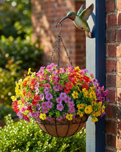 TDHDIKE Artificial Faux Fake Hanging Flowers Plants Basket for Summer Outdoor Outside Decoration UV Resistant Fake Silk Colorful Daisy Eucalyptus for Porch Patio Balcony Yard Garden Home Decor - Image 3