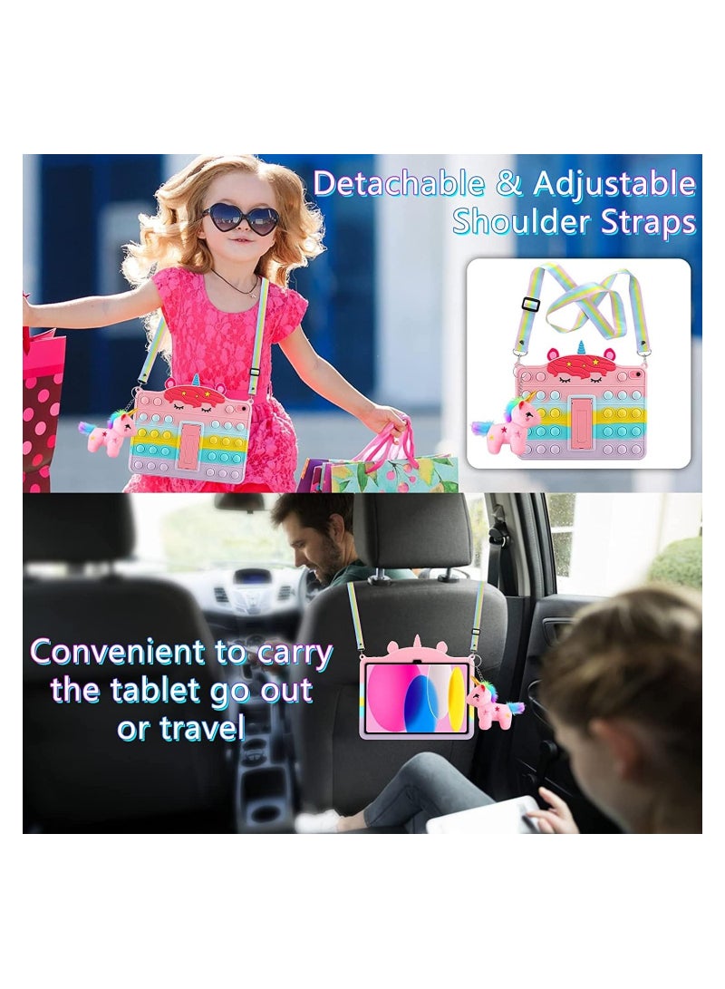 iPad Air 4/5 Case with Kickstand Shoulder Straps Keychain Silicone Fidget Bubble Case for Girls Kids Cute Rainbow Cover for iPad Air 4/5 10.9 inch  - Image 2