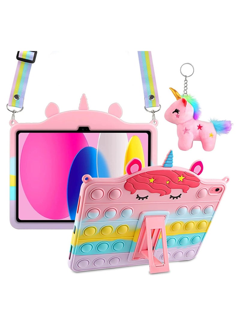 iPad Air 4/5 Case with Kickstand Shoulder Straps Keychain Silicone Fidget Bubble Case for Girls Kids Cute Rainbow Cover for iPad Air 4/5 10.9 inch  - Image 1