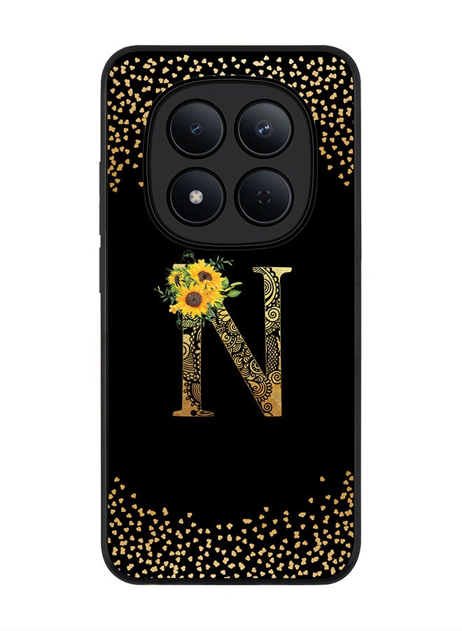For Xiaomi Redmi Note 15 Pro 5G Case,Slim fit Camera Protection, Shockproof Thin Phone cover  - Custom Floral Monogram - N ( Black )