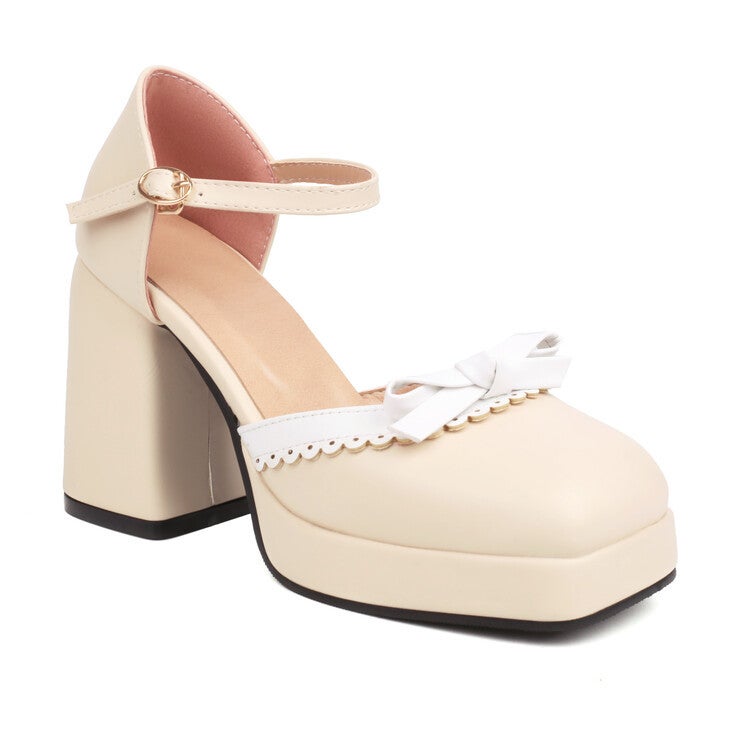 Colorblock Bow Water Platform High Heel Hollow Sandals Large Size Women'S Shoes 2801 - Image 3