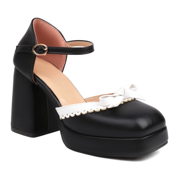 Colorblock Bow Water Platform High Heel Hollow Sandals Large Size Women'S Shoes 2801 - Image 4