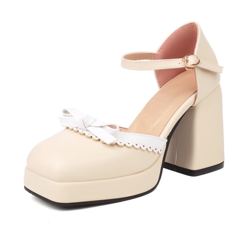 Colorblock Bow Water Platform High Heel Hollow Sandals Large Size Women'S Shoes 2801 - Image 2
