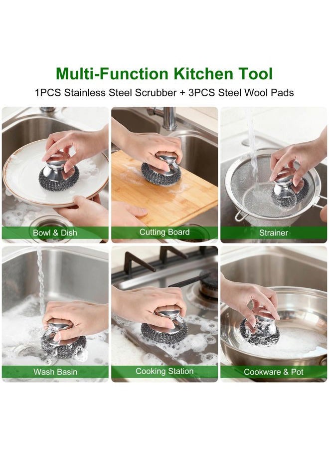 Fiwimtu 4PCS Steel Wool Scrubber Pads, Stainless Steel Scrubber Set with 3Pcs Steel Wool Pads, Steel Scrubber for Dishes, Ideal for Cleaning Cast Iron, Pots, Pans, Grills, Stoves, Sink, Kitchen Household - Image 5