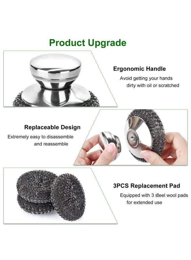 Fiwimtu 4PCS Steel Wool Scrubber Pads, Stainless Steel Scrubber Set with 3Pcs Steel Wool Pads, Steel Scrubber for Dishes, Ideal for Cleaning Cast Iron, Pots, Pans, Grills, Stoves, Sink, Kitchen Household - Image 3