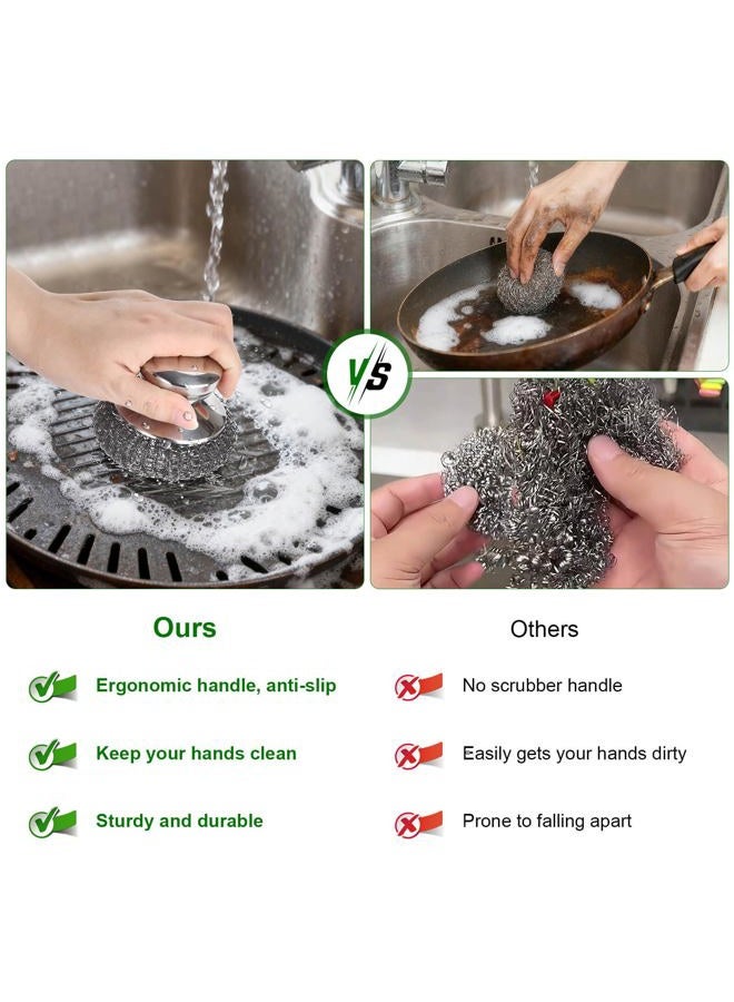 Fiwimtu 4PCS Steel Wool Scrubber Pads, Stainless Steel Scrubber Set with 3Pcs Steel Wool Pads, Steel Scrubber for Dishes, Ideal for Cleaning Cast Iron, Pots, Pans, Grills, Stoves, Sink, Kitchen Household - Image 4