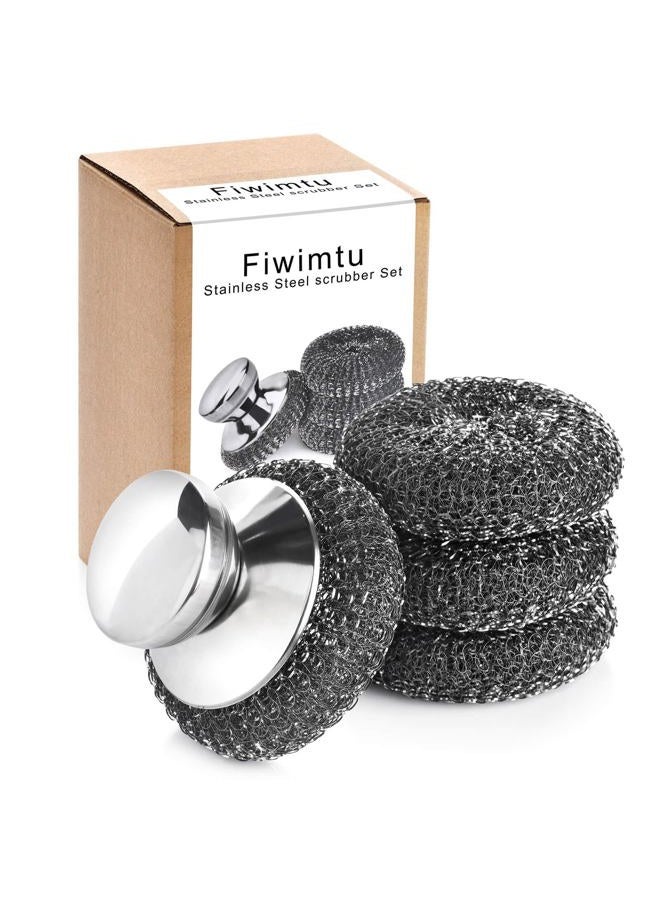 Fiwimtu 4PCS Steel Wool Scrubber Pads, Stainless Steel Scrubber Set with 3Pcs Steel Wool Pads, Steel Scrubber for Dishes, Ideal for Cleaning Cast Iron, Pots, Pans, Grills, Stoves, Sink, Kitchen Household - Image 1