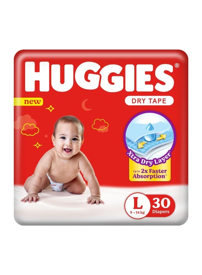 Huggies Complete Comfort Dry Tape Large (L) Size Baby Tape Diapers, 30 count, with 5 in 1 Comfort