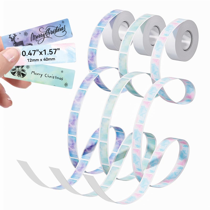 Phomemo D30 D35 Q31 Q32 Q30S Q30 Label Maker Tape, Black on Colorful Starry Sky Patterns Sticker Thermal Label Paper, Self-Adhesive Label Tape, 0.47" 12 x 40 mm (0.47 x 1.57 Inch) 3-Rolls - Image 1