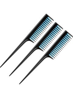 3 Piece Triple Teasing Comb, Rat Tail Combs for Women, Tool Structure Tease Layers Rattail Comb, Rat Tail Comb for Back Combing Root Teasing, Adding Volume, Evening Styling (Black and Blue)