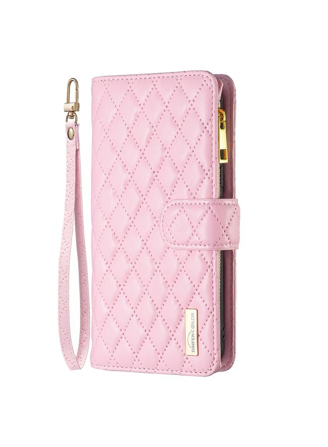 S-TOP Case For iPhone 15 Plus Diamond Lattice Zipper Wallet Leather Flip Phone Case - Image 2