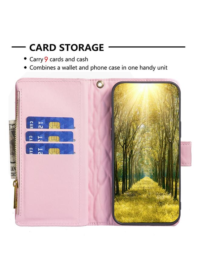 S-TOP Case For iPhone 15 Plus Diamond Lattice Zipper Wallet Leather Flip Phone Case - Image 5